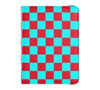 sanluoli Buffalo Plaid Check Cyan Red Leather Passport and Vaccine Card Holder Combo Passport Case Travel Documents Wallet Badge ID Vaccine Card Holder Wallet Waterproof