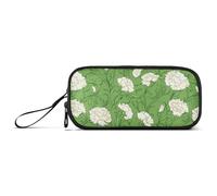 sanluoli Carnation Lace Grass Green Nylon Large Zippered Pencil Bag High Capacity Zip Pencil Case Stationery for Preppy School Teens
