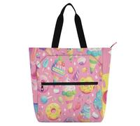 sanluoli Cartoon Cute Colorful Ice Cream Donuts Books Totes Book Bag for Boys Girls Adults, Gothic Water-resistant Library Book Tote Shopping Bag with Zipper Handles for School Shopping Travel