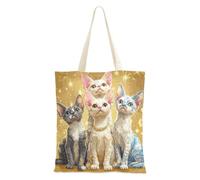 sanluoli Cartoon Cute Devon Rex Cats Realistic Style Canvas Tote Bag Large Capacity Canvas Grocery Bag Christmas Retirement Shopping Beach Work 16"x15" school essential