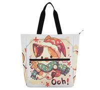 sanluoli Cartoon Cute White Christmas Gingerbread Cat Kids Book Tote for Kids Adults, Gothic Lightweight Tote Bag Resuable Grocery Bag with Zipper for School and Playtime Rainbow school supplies