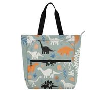 sanluoli Cartoon Dino Childish Books Totes Book Bag for Boys Girls Adults, Gothic Lightweight Heavy Duty Teacher Tote Bag Library Bag for School Shopping Grocery Rainbow school supplies