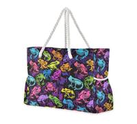 sanluoli Cartoon Frogs Rainbow Color Portable Big Tote Bags with side pocketes Weekender Travel Bag with cup holders on the side