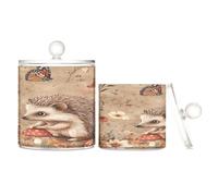 sanluoli Cartoon Hedgehog Terracotta Clear Plastic Makeup Organizer Storage with lid Pantry Essentials Decorative storage bin for Cotton Swabs,Cotton Pads,Floss Picks,Paper Clips,s 2 Pack