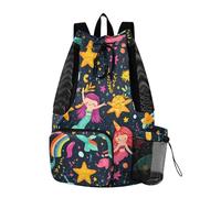sanluoli Cartoon Mermaids Unicorns Rainbows Five-pointed Stars Drawstring Beach Bags Sports Gym Bag With Pockets Wet and Dry Separation