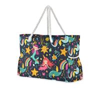 sanluoli Cartoon Mermaids Unicorns Rainbows Five-pointed Stars Sturdy Bags And Totes with side pocketes Work Tote Bags with zippered pockets