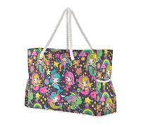 sanluoli Cartoon Mermaids Unicorns Rainbows Sturdy Personal Item Travel Bag with side pocketes Large Beach Bag for Pool Gym Grocery Travel
