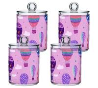sanluoli Cartoon Purple Hot Air Balloon Clear Plastic storage organizer with lid Bathroom Essentials Decorative storage bin for Cotton Swabs,Cotton Pads,Floss Picks,Paper Clips,Hair Clips 4 Pack