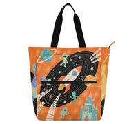 sanluoli Cartoon Rockets Orange Cute Book Tote Bag for Boys Girls Adults, Gothic Water-resistant Teacher Tote Bags Shoulder Bag with Zipper for School and Playtime Rainbow school supplies