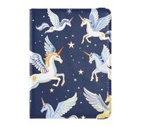 sanluoli Cartoon unicorns Pegasus Navy Blue Leather Document Organizer Holder Accessories Vaccine Case Protector Cover Ultra Slim