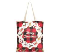 sanluoli Checkered Merry Christmas Red and Black Snowflake Tote Bag sturdy Tote Bag With Pockets Grocery & Farmers Market 16"x15" school essential