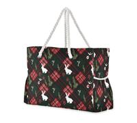 sanluoli Christmas Red Black Bunnies Large Capacity Beach Totes Bags with side pocketes Carry On Bags for Pool Gym Grocery Travel