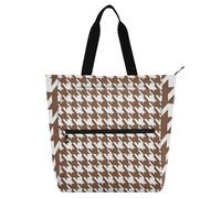 sanluoli Classical Brown White Houndstooth Khaki Books Totes Book Bag for Boys Girls Adults, Gothic Water-resistant Girls Resuable Shopping Bag Handbag with Zipper for School Shopping Beach