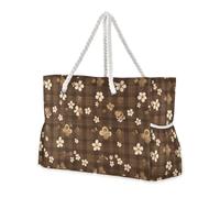 sanluoli Clovers Brown Plaids Portable Womens Large Tote with side pocketes Travel Tote Bags with cup holders on the side