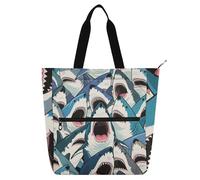 sanluoli Colorful Cartoon Animal Shark Children's Book Tote Bag for Boys Girls Women, Gothic Sturdy Tote Bag Resuable Grocery Bag with Zipper for School Shopping Grocery Rainbow school supplies
