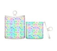 sanluoli Colorful Fishes Psychedelic Clear Plastic Storage Container Jars with lid Bathroom Essentials Decorative storage bins for Cotton Swabs,Cotton Pads,Floss Picks,Paper Clips,s 2 Pack