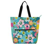 sanluoli Colorful Flowers Cartoon Book Tote Bag for Kids Women Men, Gothic Sturdy School Beach Bag Shopping Bag with Zipper for College Shopping Beach Rainbow school supplies