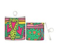 sanluoli Colorful Frogs Clear Plastic bins for storage with lid Pantry Essentials Decorative storage bin for Cotton Swabs,Cotton Pads,Floss Picks,Paper Clips,s 2 Pack