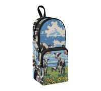 sanluoli Cows on The Prairie Cartoon Anime Nylon 3 Compartments Pen Storage Bag Big Capacity Pencil Case For Teen Girls School Stationery for Adolescents Elementary 1600ml