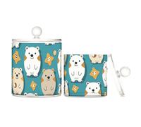 sanluoli Cute Bears Cartoon Blue Clear Plastic storage container with lid Pantry Essentials Decorative storage bin for Cotton Swabs,Cotton Pads,Floss Picks,Paper Clips,s 2 Pack