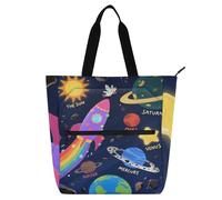 sanluoli Cute Cartoon Space Planets Book Bag Art Tote Bag for Boys Girls Adults, Gothic Waterproof School Beach Bag Shopping Bag with Zipper for College Shopping Beach Rainbow school supplies