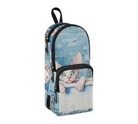 sanluoli Cute Cornish Rex Cats Vintage Bathtub Nylon 3 Compartments Pencil Bags For Teen Multi-purpose and aesthetic Pencil Cases For Teen Girls Stationery Bag for Adolescents High School 1600ml