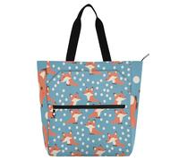 sanluoli Cute Foxes Blue Dots Book Tote Bag for Kids Adults, Gothic Waterproof Library Book Bag Shoulder Bag with Zipper for School and Playtime Rainbow school supplies