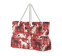 sanluoli Cute Red Cartoon Puppy Portable Womens Tote Bags with side pocketes Large Beach Bags with cup holders on the side