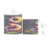 sanluoli Cute Snake Clear Plastic storage organizer with lid Office Essentials Decorative storage bin for Cotton Swabs,Cotton Pads,Floss Picks,Paper Clips,s 2 Pack
