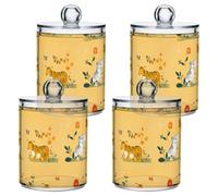sanluoli Cute Tigers Gold Clear Plastic storage containers with lid Bathroom Essentials Decorative storage bins for Cotton Swabs,Cotton Pads,Floss Picks,Paper Clips,Hair Clips 4 Pack