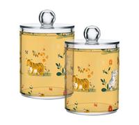 sanluoli Cute Tigers Gold Clear Plastic storage containers with lid Bathroom Essentials Decorative storage bins for Cotton Swabs,Cotton Pads,Floss Picks,Paper Clips,Hair Clips 2 Pack