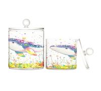 sanluoli Cute Whale Clear Plastic Candy Organizer Storage with lid Bathroom Essentials Decorative Dental floss storage jar for Cotton Swabs,Cotton Pads,Floss Picks,Paper Clips,s 2 Pack