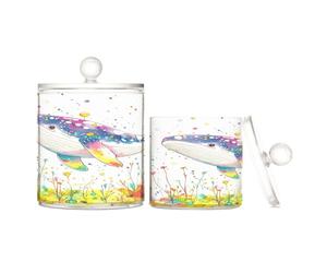 sanluoli Cute Whale Clear Plastic Candy Organizer Storage with lid Bathroom Essentials Decorative Dental floss storage jar for Cotton Swabs,Cotton Pads,Floss Picks,Paper Clips,s 2 Pack
