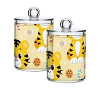 sanluoli Cute Yellow Tigers Clear Plastic bins for storage with lid Bathroom Essentials Decorative small storage bins for Cotton Swabs,Cotton Pads,Floss Picks,Paper Clips,Hair Clips 2 Pack