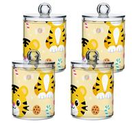 sanluoli Cute Yellow Tigers Clear Plastic bins for storage with lid Bathroom Essentials Decorative small storage bins for Cotton Swabs,Cotton Pads,Floss Picks,Paper Clips,Hair Clips 4 Pack