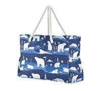 sanluoli Dark Blue Polar Bear Portable Bag For Women Work with side pocketes Tote Bag Large Perfect for Travel Pool Swim Beach Vacation Necessities