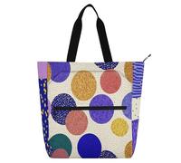 sanluoli Dots Round Colorful Modern Kids Book Tote for Kids Women Men, Gothic Water-resistant Library Book Bag Shoulder Bag with Zipper for School Shopping Travel Rainbow school supplies