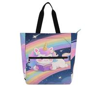 sanluoli Dreamy Unicorns Girl Colorful Kids Book Tote for Kids Adults, Gothic Sturdy Girls Resuable Shopping Bag Handbag with Zipper for School and Playtime Rainbow school supplies