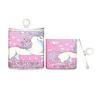 sanluoli Dreamy unicorns Magical Clear Plastic Storage Container Jars with lid Dresser Essentials Decorative storage bin for Cotton Swabs,Cotton Pads,Floss Picks,Paper Clips,s 2 Pack