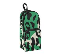 sanluoli Emerald Animal Leopard Print Nylon 3 Compartments Pencil Bag For Kids Multi-purpose and aesthetic Pencil Case For College Stationery for Boys College 1600ml