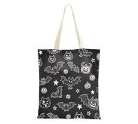 sanluoli Evil Black Halloween Bat monsters Black Canvas Totes reusable Tote Bag With Pockets Grocery & Farmers Market 16"x15" school essential