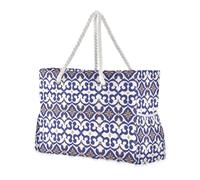 sanluoli Flat Geometric Blue Fleur-de-lis White Portable Large Tote Bag with side pocketes Bag Beach Sports with zippered pockets