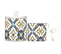 sanluoli Flat Geometric Pattern Maltese Cross Clear Plastic storage boxes with lid Dresser Essentials Decorative Dental floss storage jar for Cotton Swabs,Cotton Pads,Floss Picks,Paper Clips,s 2 Pack