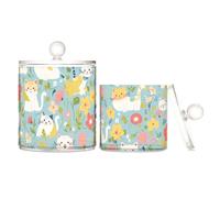 sanluoli Fresh Spring Colorful Cats Clear Plastic storage boxes with lid Pantry Essentials Decorative storage bin for Cotton Swabs,Cotton Pads,Floss Picks,Paper Clips,s 2 Pack