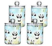 sanluoli Funny Panda and bamboos Clear Plastic Candy Organizer Storage with lid Pantry Essentials Decorative storage bin for Cotton Swabs,Cotton Pads,Floss Picks,Paper Clips,Hair Clips 4 Pack