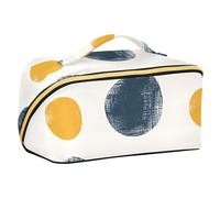 sanluoli Geometric Dots Lines Mustard Yellow and Denim Blue Makeup Bags with dividers Lightweight Cosmetic Bag For Women Vertical Free-Standing
