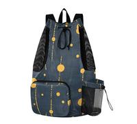 sanluoli Geometric Dots Lines Mustard Yellow and Denim Blue Seamless Picture Seamless Pattern Drawstring Backpack For Swim String Backpack Bag With Inside Pockets Dry Wet Separation
