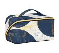 sanluoli Geometric Dots Lines Mustard Yellow and Denim Blue Seamless Picture Seamless Pattern Toiletry Bags with dividers Waterproof Make Up Bags For Women Travel-Size Accessories
