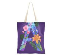sanluoli Glass Flower Letter A Tote Bag Canvas Large Capacity Canvas Tote Bag With Pockets Grocery & Farmers Market 16"x15" school essential