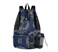sanluoli Gold Zodiac Sign Aries Navy Blue Drawstring Backpack Cinch Back Sack With Water Bottle Pocket Waterproof